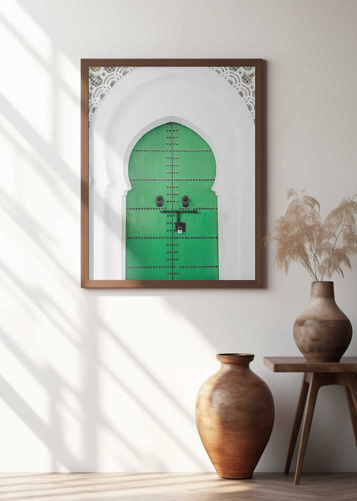 Green Door And A White Wall In Morocco