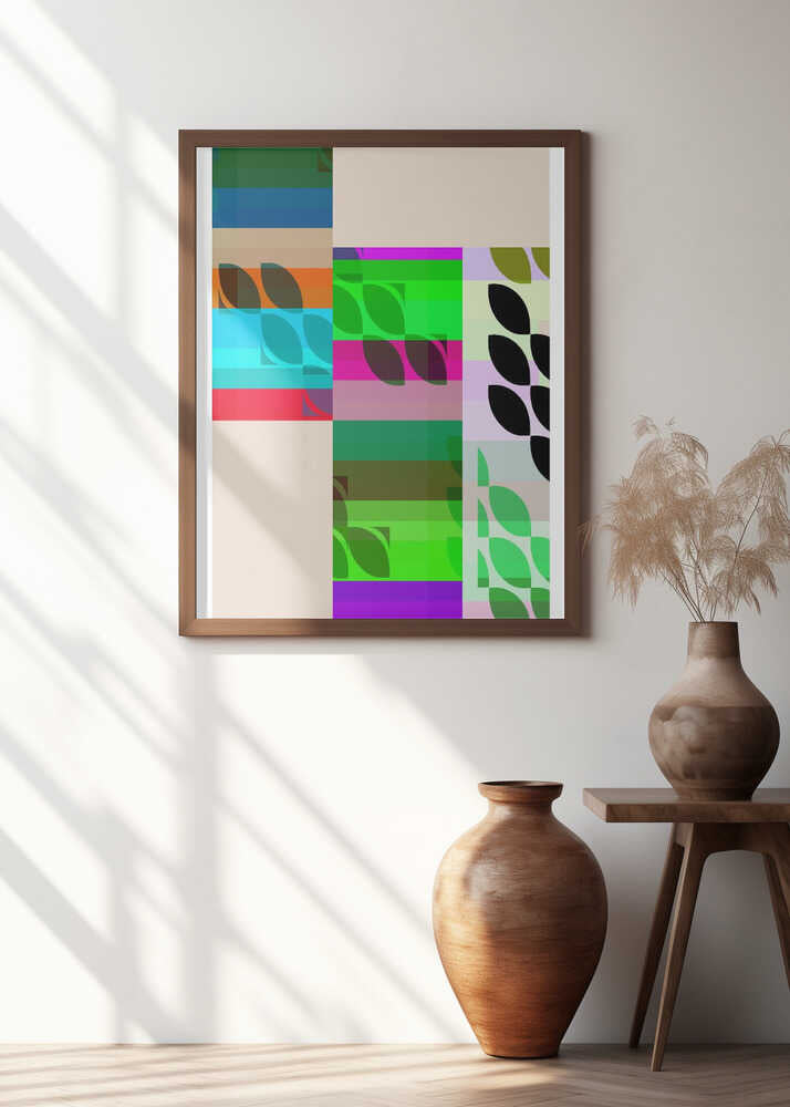 Vibrant Geometric Shapes And Leaf Patterns