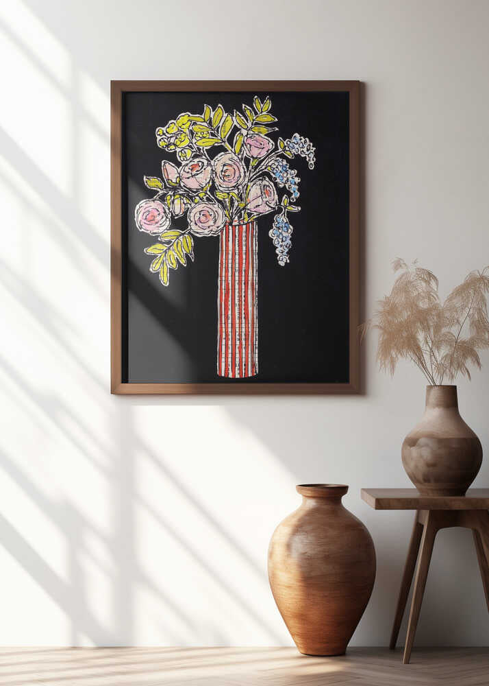 Rose still life, bouquet with slender vase