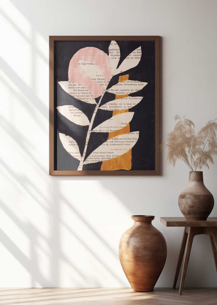 Abstract leaves with black background gouache painting