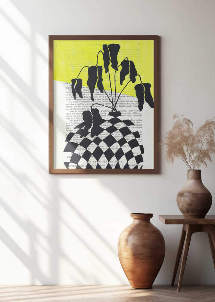 Minimalist leaves in a checkered vase