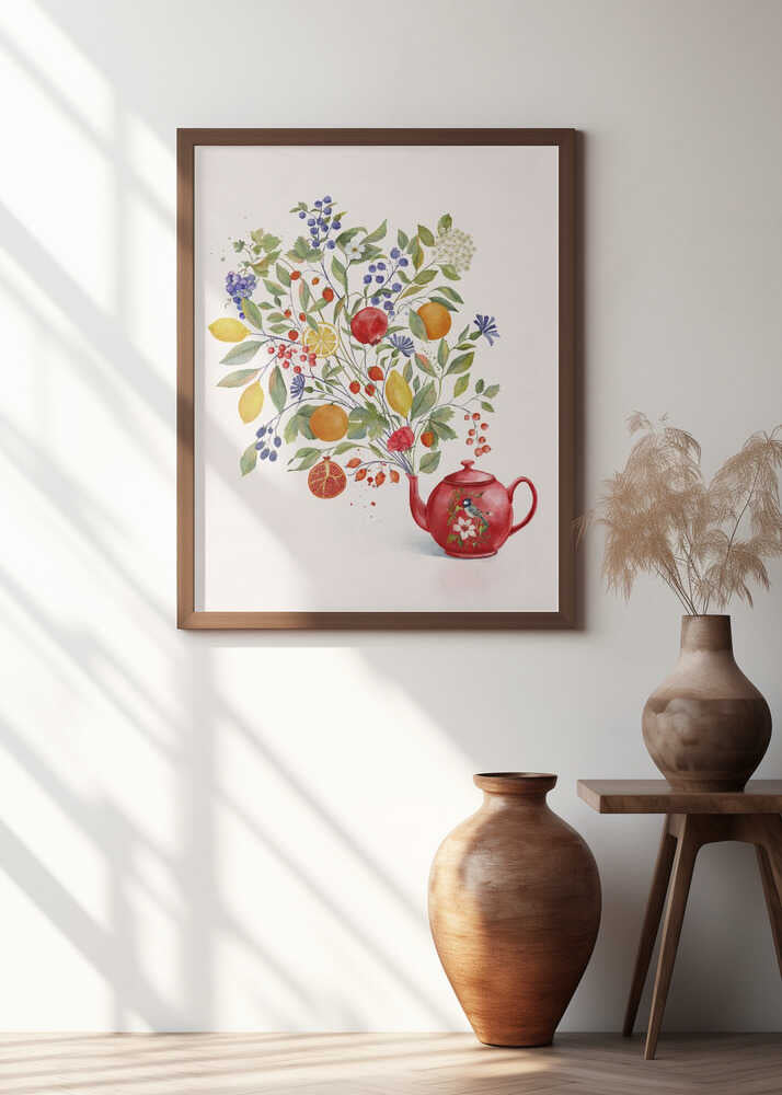 Fruit Symphony In a Red Teapot