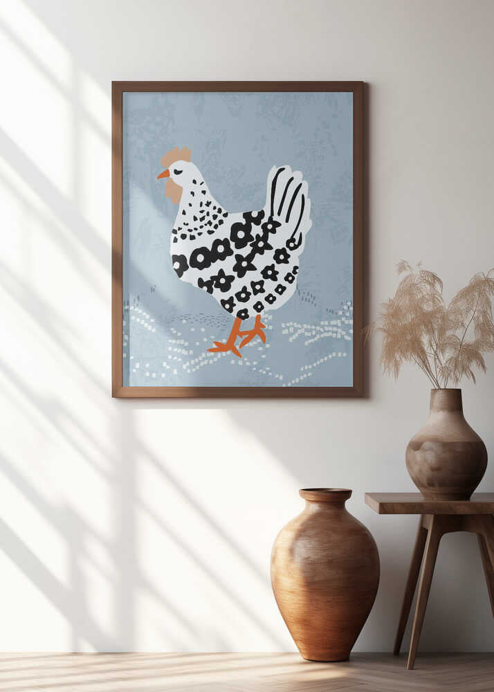 Chicken on blue soil