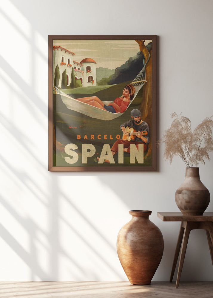 Barcelona Spain Guitar Player Travel Art