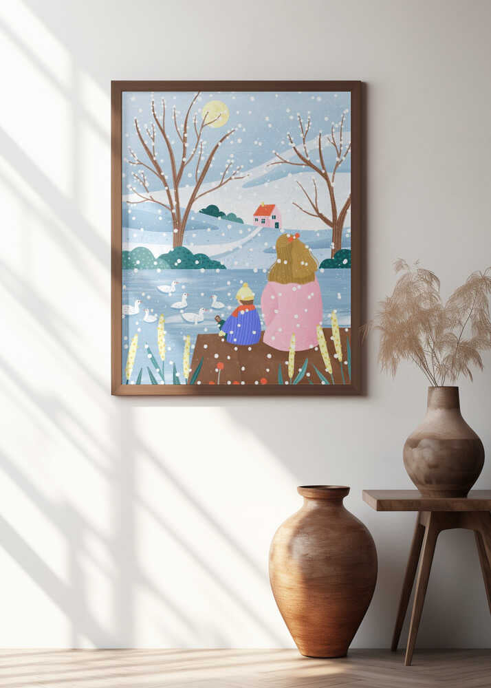 Mother and Child At Winter Lake