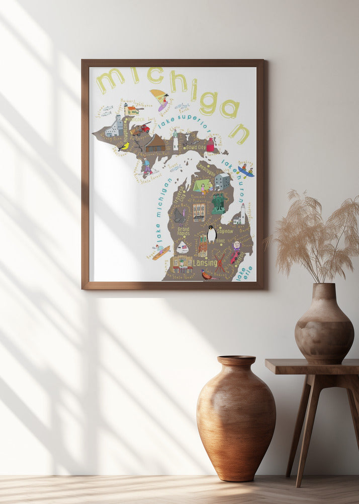 Illustrated Map of Michigan, USA by Artist Carla Daly