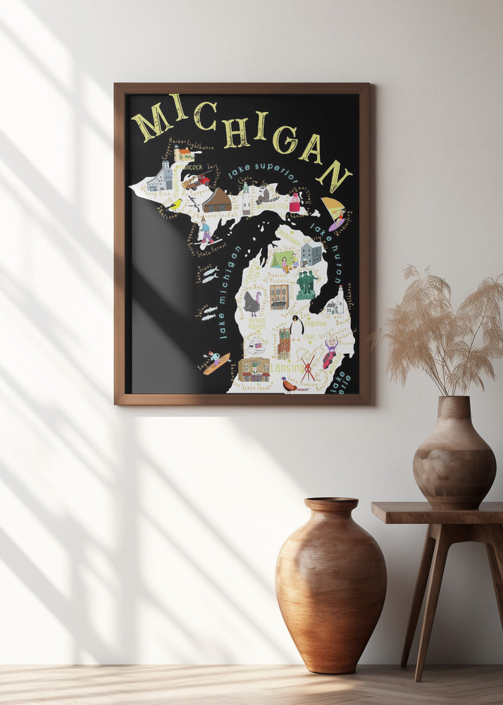 Illustrated Map of Michigan, USA by Artist Carla Daly
