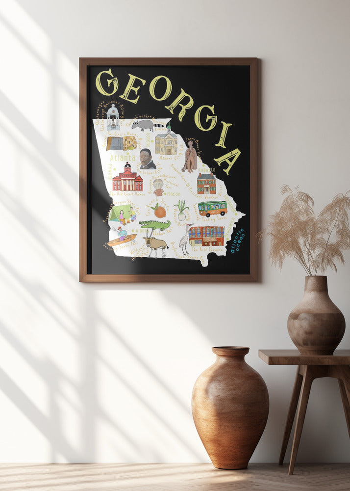 Illustrated Map of Georgia State by Artist Carla Daly