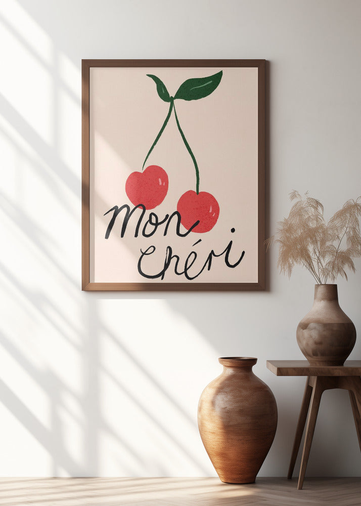 Mon Cheri Cherry Typography Poster