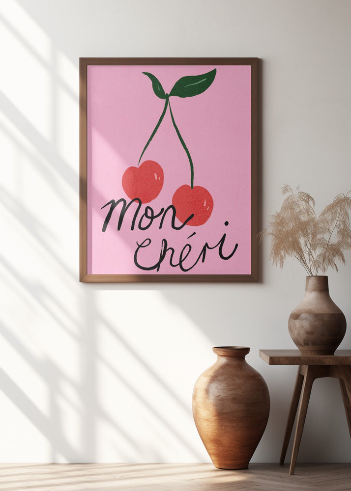 Mon Cheri Cherry Typography Poster Purple