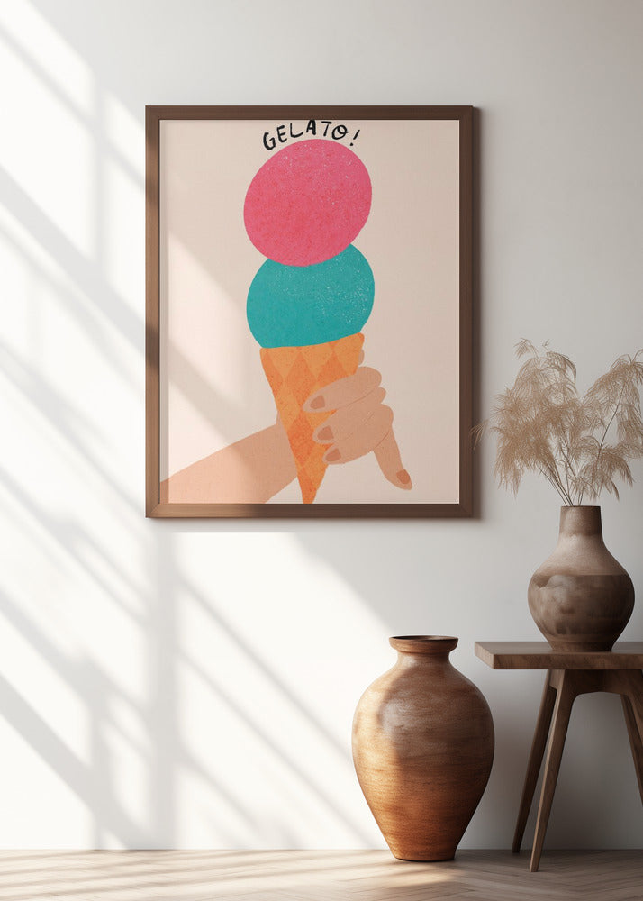 Gelato Strawberry and Bubblegum Italy Ice Cream Typography Poster