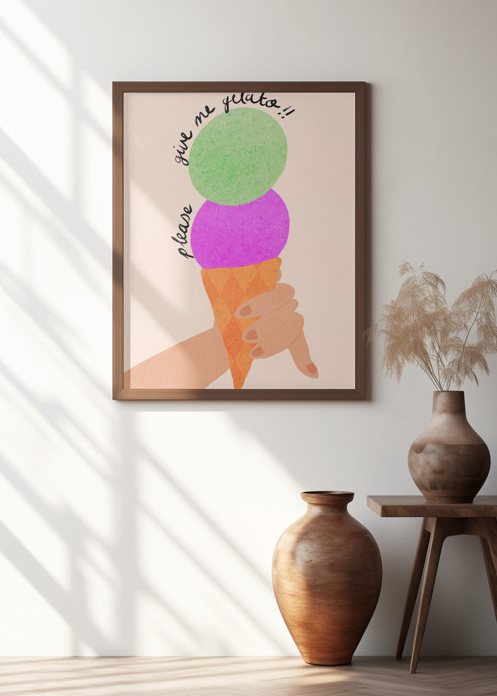 Please Give Me Gelato Ice Cream Typography Poster Blueberry and Mint