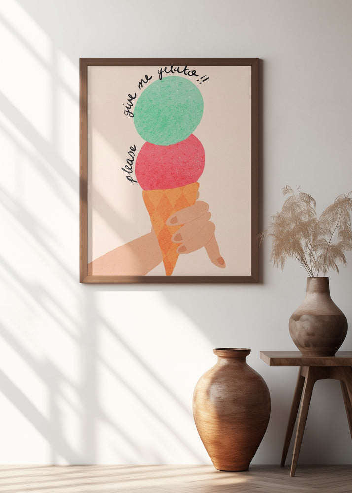 Please Give Me Gelato Ice Cream Typography Poster Strawberry and Mint