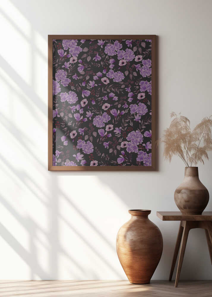 Romantic Pattern Dark Violet Charcoal