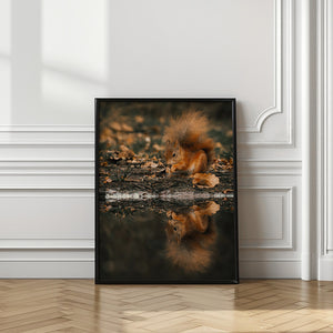 Canvas Art Print Reflection of a red squirrel