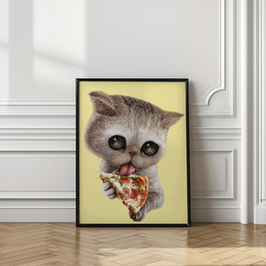 Canvas Art Print cat loves pizza