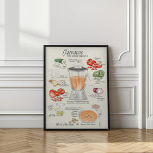 Art Prints of Gazpacho illustrated recipe in Spanish