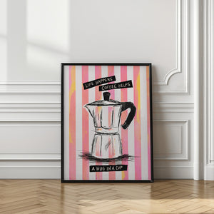 Art Prints of Mocca Coffee on Stripes - Hug in a Cup