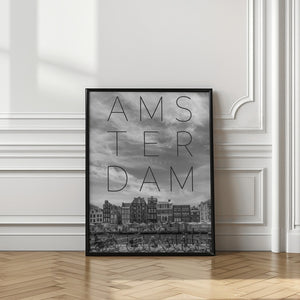 Art Prints of AMSTERDAM Singel Canal with Flower Market | Text & Skyline