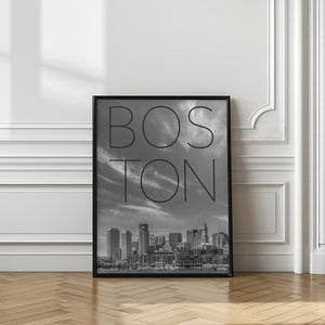 Art Prints of BOSTON Skyline Financial District & North End | Text & Skyline
