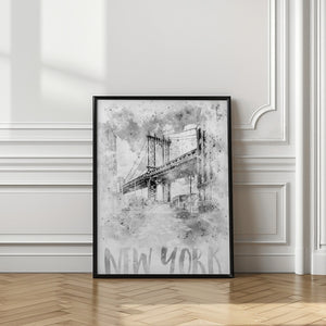 Art Prints of Monochrome Art NYC Manhattan Bridge | watercolor