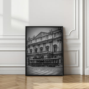 Art Prints of MILAN Teatro alla Scala & Tram - monochrome