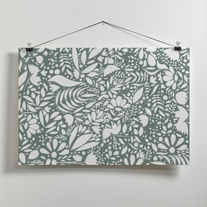 Art Prints of Scandi green white pattern