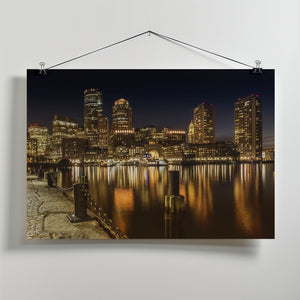 Art Prints of BOSTON Fan Pier Park & Skyline at night