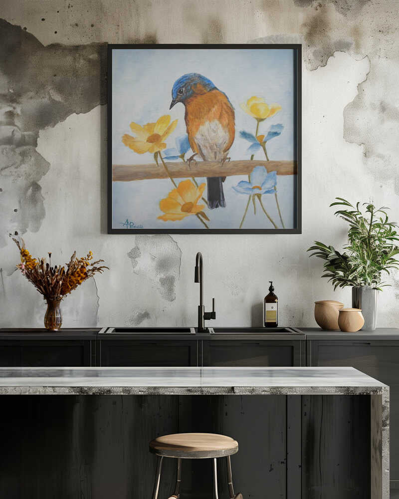 Flower Peeping Eastern Bluebird