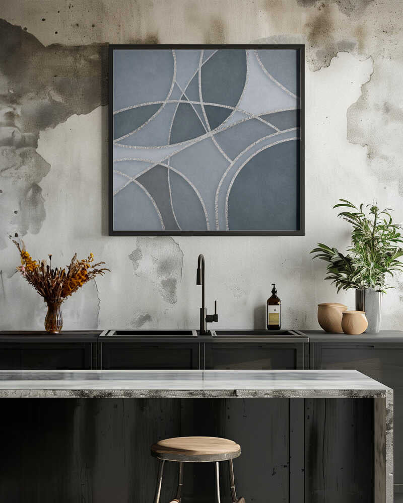 Round Abstracts Blue Grey Silver