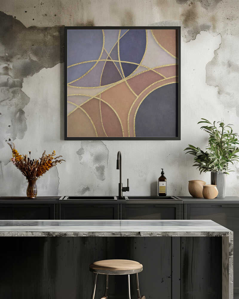 Round Abstracts Multicolor Gold