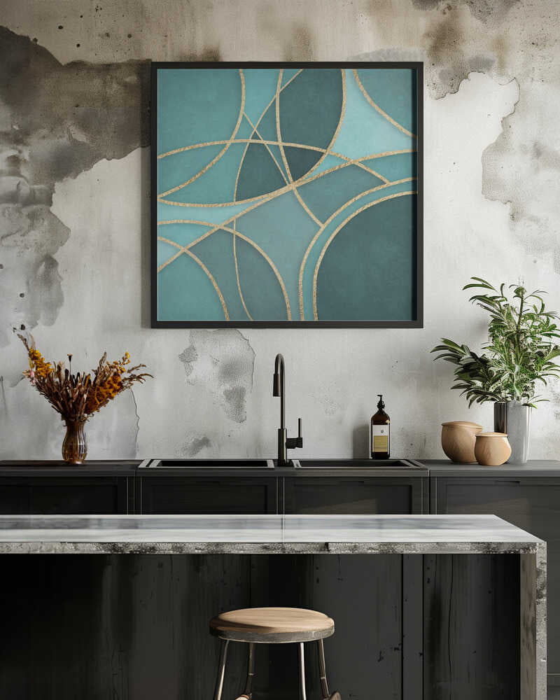 Round Abstracts Turquoise Gold