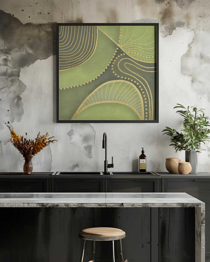 Shaded Mid Century Art Jade Green Gold