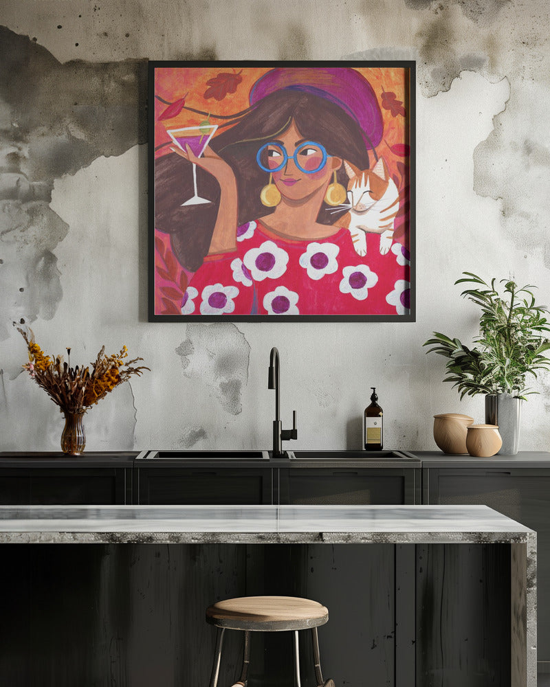 Modern Autumn portrait Woman with Cat