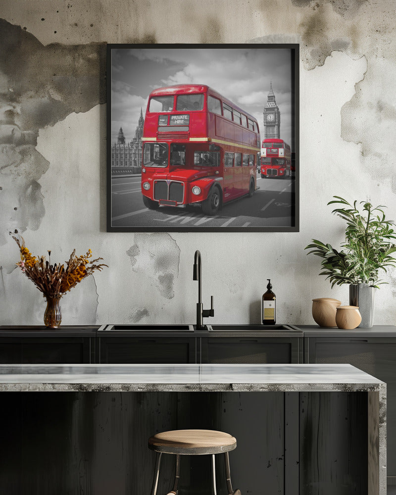 LONDON Red Buses on Westminster Bridge