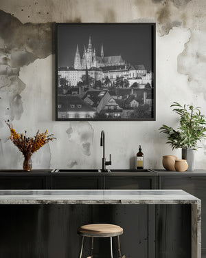 Art Prints of Prague Castle and St. Vitus Cathedral by night - Monochrome