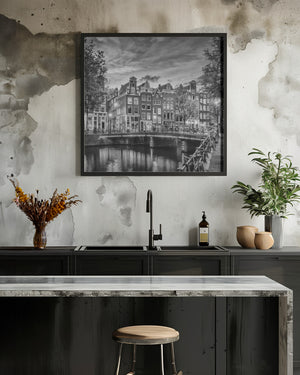 Art Prints of AMSTERDAM Idyllic impression from Singel - Monochrome