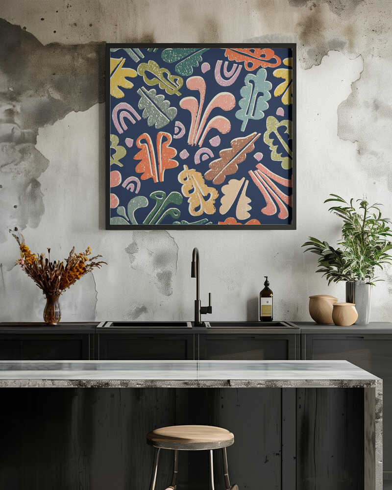 Block print leaves colorful pattern