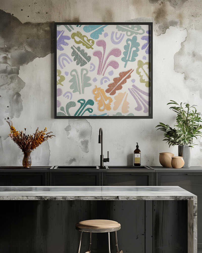 Block print leaves warm white