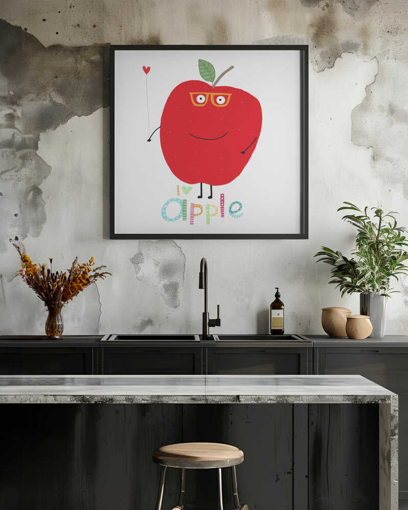 I Love Apple! Happy Apple Holding a Love Heart.