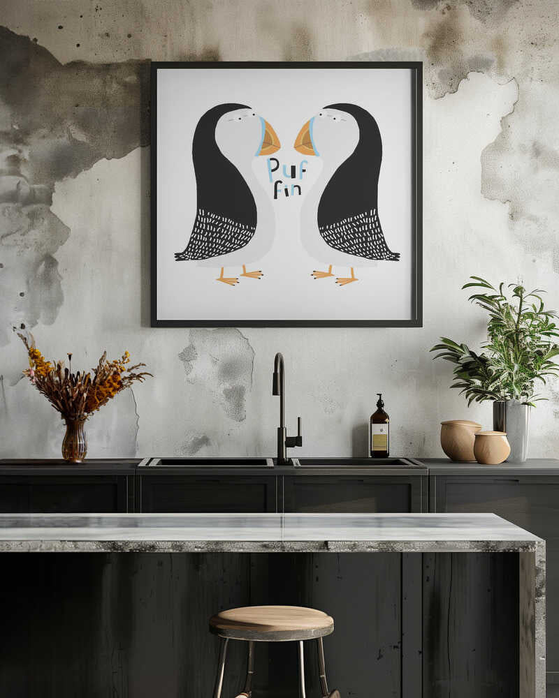 Two Puffins with Hand Drawn Text By Carla Daly