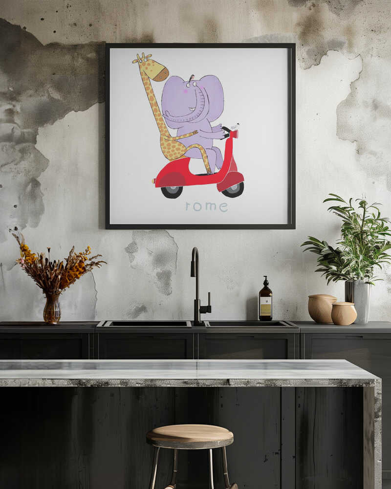 Giraffe and Elephant Travel through the Streets of Rome on a Vespa