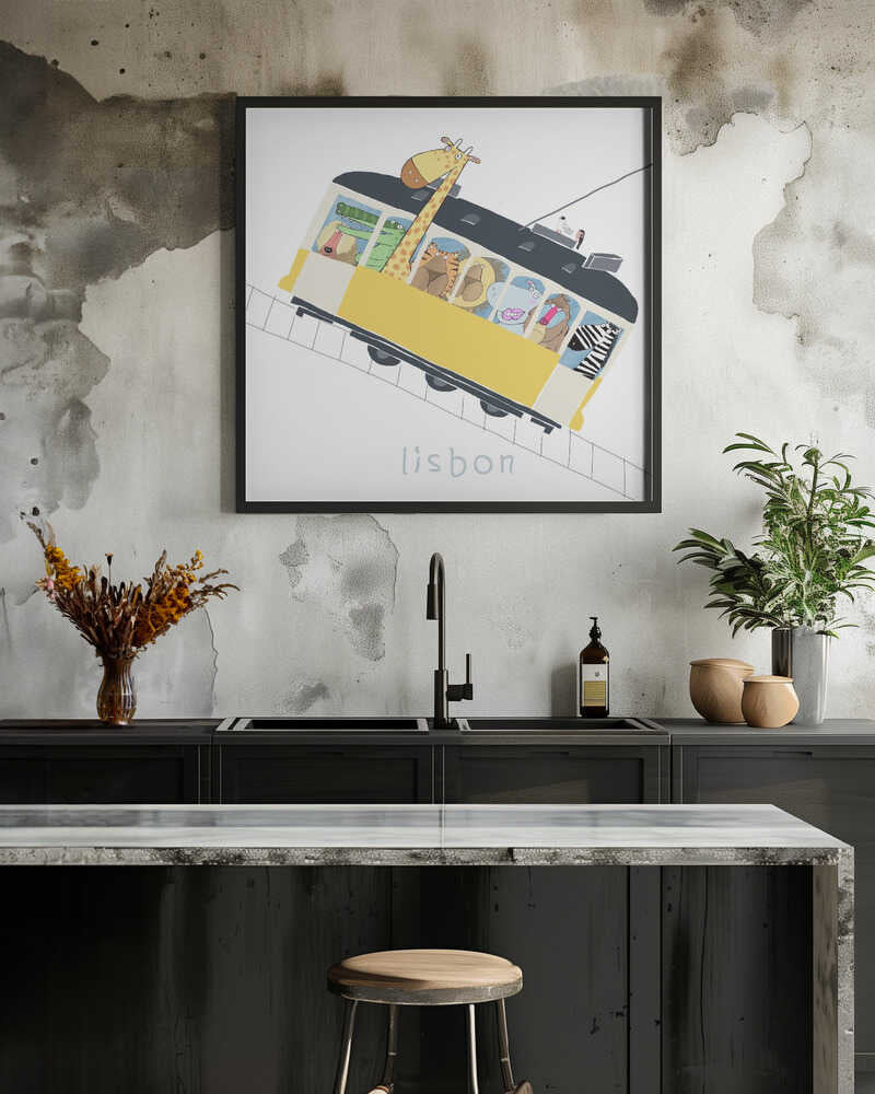 Famous Lisbon Yellow Tram with Jungle Animals by Carla Daly