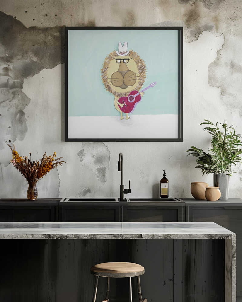 Rock Star Lion with a Cowboy Hat Plays his Guitar by Carla Daly