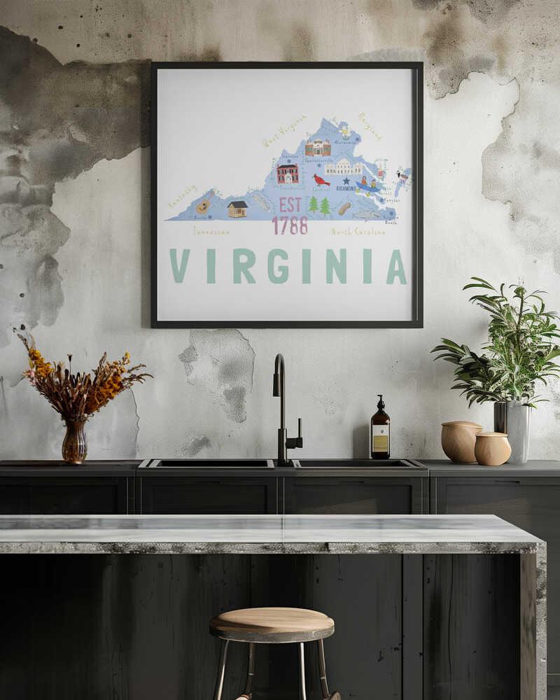 Virgina State Illustrated Map by Artist Carla Daly
