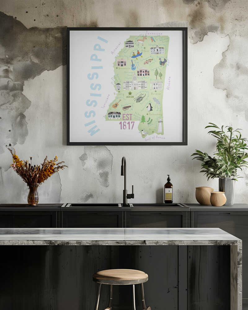 Illustrated Map of the State of Mississippi by Carla Daly