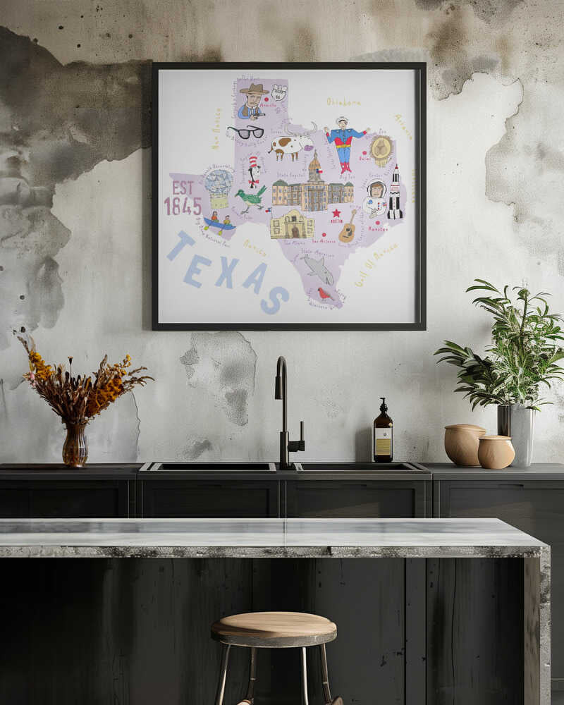 The Southern State of Texas by Map Artist Carla Daly