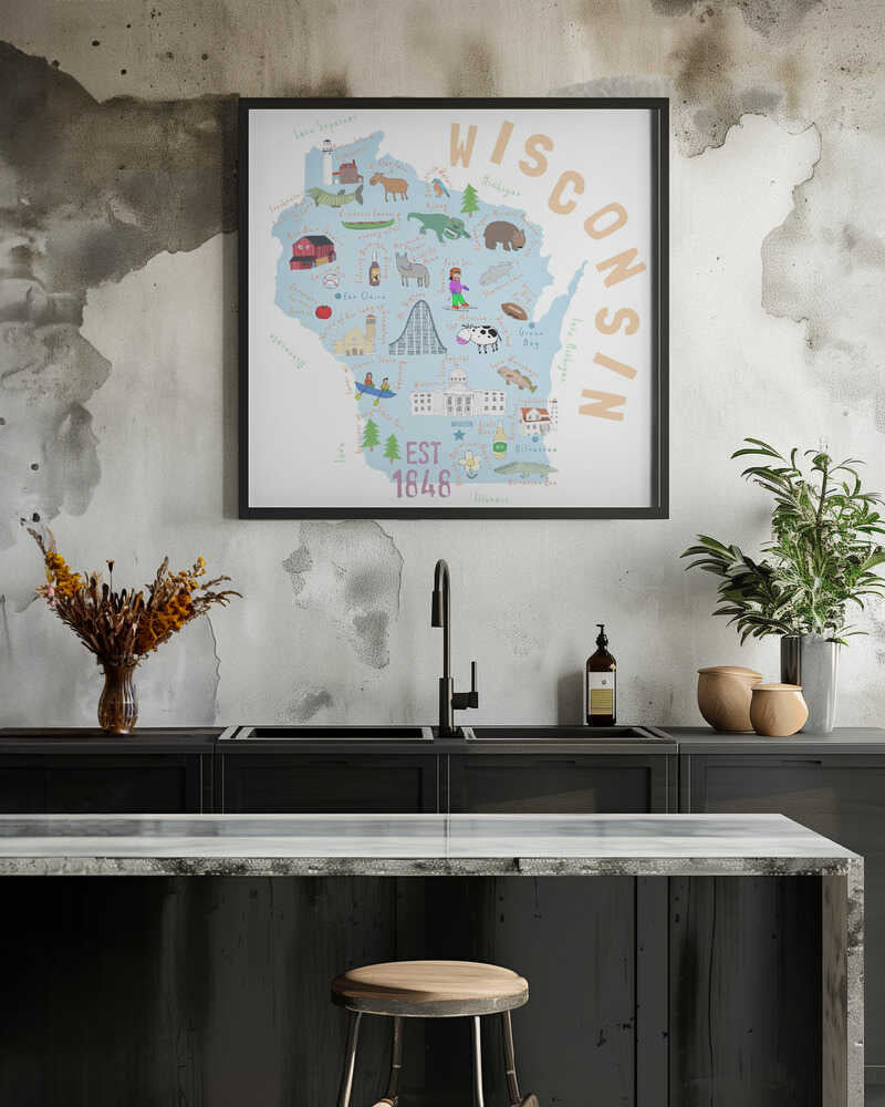 Wisconsin State Illustrated by Map Artist Carla Daly