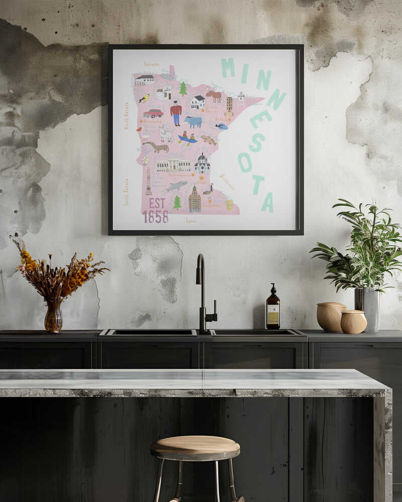 Minnesota Map Illustration with State Icons by Carla Daly