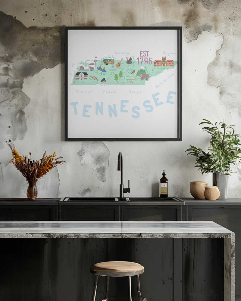 Tennessee Map Illustrated by Map Artist Carla Daly